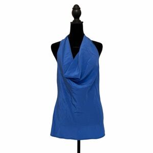 BCBG Vibrant Silk Blue Halter Blouse XXS